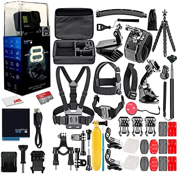 Gopro Hero8 - Cámara De Acción Digital Negra Impermeable Pantalla Táctil Video 4K Uhd Fotos De 12 Mp Transmisión En Vivo Estabilización Tarjeta De 128 Gb Con Kit De Accesorios De 50 Piezas Paquete Todo Lo Que Necesitas