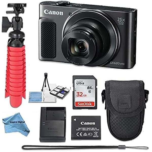 Canon Powershot Sx620 - Cámara Digital De Apuntar Y Hacer Toma Color Negro + Paquete De Accesorios + Un Paño Digital Inspirador.