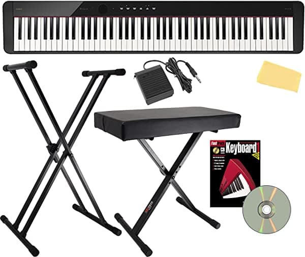 Casio Privia PX-S1100 - Juego De Piano Digital Con Soporte Ajustable Banco Pedal De Sustain Libro De Instrucciones DVD Instructivo De Austin Bazaar Y Paño De Pulido Color Negro AUS-PX-S1100BL-COMBO-STD