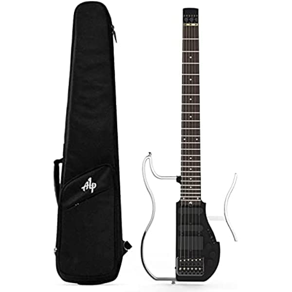 Asmuse Guitarra Eléctrica De Viaje Plegable Headless Con Conector De Auriculares Incorporado ALP AD-80 De Escala Completa Portátil Y Recargable Con Cable USB Y Funda Acolchada