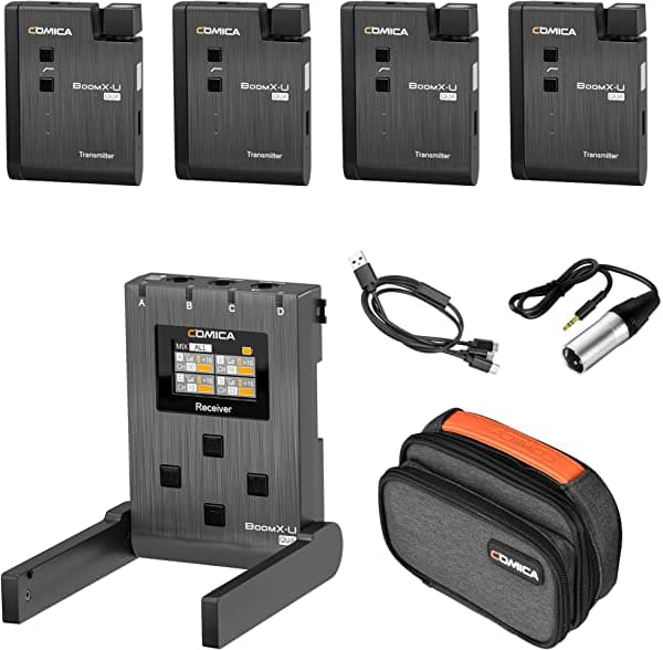 Comica Micrófono Lavalier Inalámbrico Boomx-U Qua Uhf De 24 Canales Micrófono Lav De Solapa Profesional Para Cámaras Canon Sony Dslr Videocámara Vlogging Youtube Entrevista Filmación - 4 Transmisores