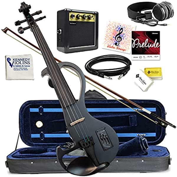 Kennedy Violins Atuendo De Borde De Bunnel De Violín Eléctrico 4/4 Tamaño Completo (Negro) Alta Calidad Con Estuche Y Accesorios De Transporte - Jack De Auriculares