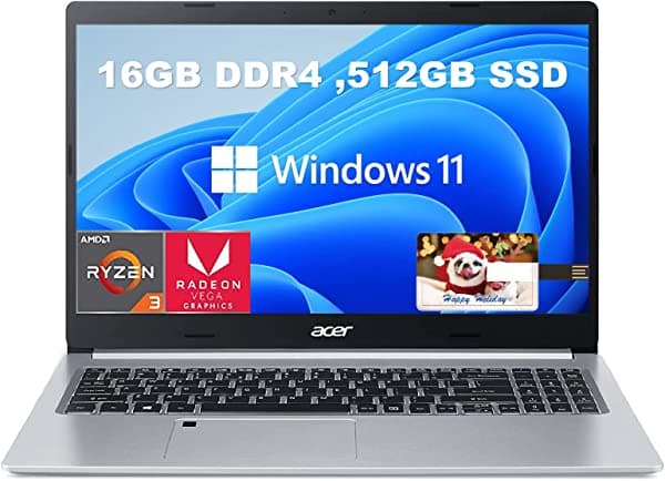 Computadora Portátil Acer Aspire 5 De 15.6 Pulgadas Fhd Ryzen 3 3350U Procesador Móvil De Cuatro Núcleos 16 Gb Ram 512 Gb Ssd Kb Retroiluminado Lector De Huellas Dactilares Wifi6 Hdmi Windows 11 S Model Y E.S Tarjeta Usb De 32 Gb
