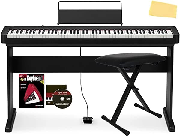 Casio Cdp-S150 - Paquete De Piano Digital Compacto De 88 Teclas Con Soporte Cs-46 Banco Ajustable Pedal De Apoyo Libro De Instrucciones Dvd Instructivo De Austin Bazaar Y Paño De Pulido AUS-CDP-S150-COMBO-DLX