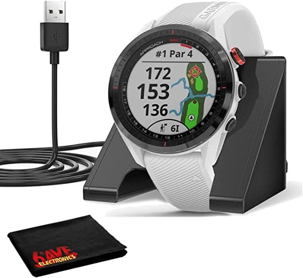 Garmin Approach S62 - Reloj De Golf Con Gps (Bisel Negro Y Banda Blanca) Con Compartimento Virtual Mapeo Incluye Base De Carga Y Paño De Limpieza