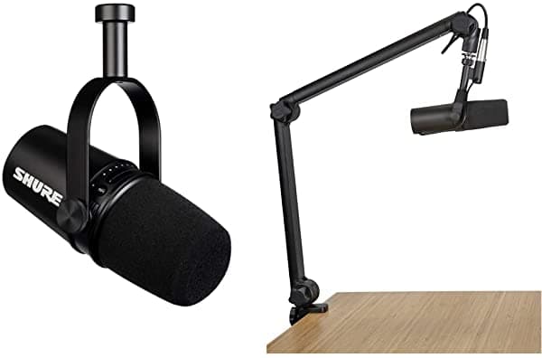 Shure Mv7 Usb Micrófono + Gator 3000 Boom Stand Bundle Para Podcasting Grabación Transmisión Y Juegos En Vivo Salida De Auriculares Incorporadas
