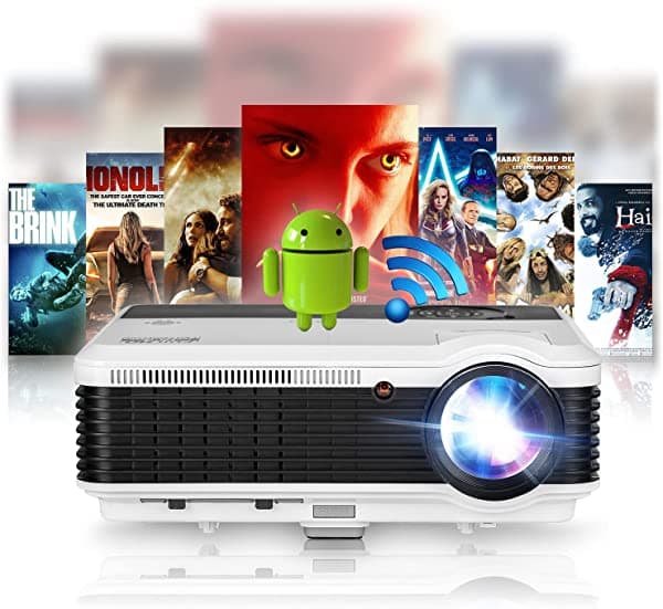 CAIWEI Eug Proyector Wifi 5000Lumen Android Bluetooth Lcd Proyector De Cine En Casa Con Android Os Hdmi 1080P Proyector Para Juegos De Películas Al Aire Libre Pantalla Inalámbrica Para Compartir Con Iphone Smartphone Laptop