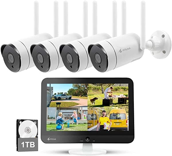 [8Ch Expandible] Kittyhok Todo En Un Sistema De Cámara De Seguridad Inalámbrica De 2K Con Monitor Hd De 12 " 4Pcs 3Mp Cámaras De Vigilancia De Ip En