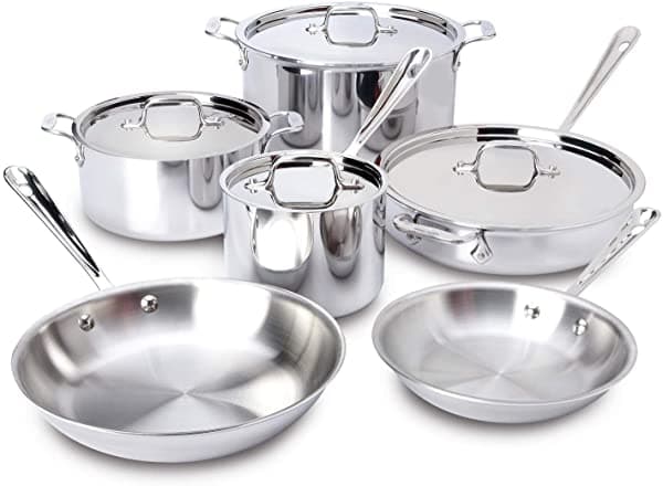 All-Clad 401877R Batería De Cocina De Acero Inoxidable 3 Capas Adheridas Apta Para Lavavajillas 10 Piezas Plateada. 8400000960