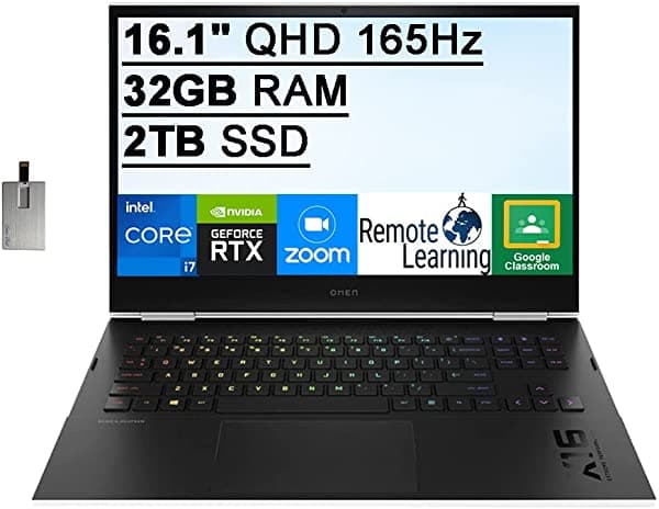2022 HP Omen 16.1" QHD 165Hz Notebook Gaming 11va Intel Core i7-11800H 32GB RAM 2TB PCIe SSD Teclado Retroiluminado GeForce RTX 3070 Graphics Cámara Web HD B&O Audio Win 11 Blanco Tarjeta USB De 32GB
