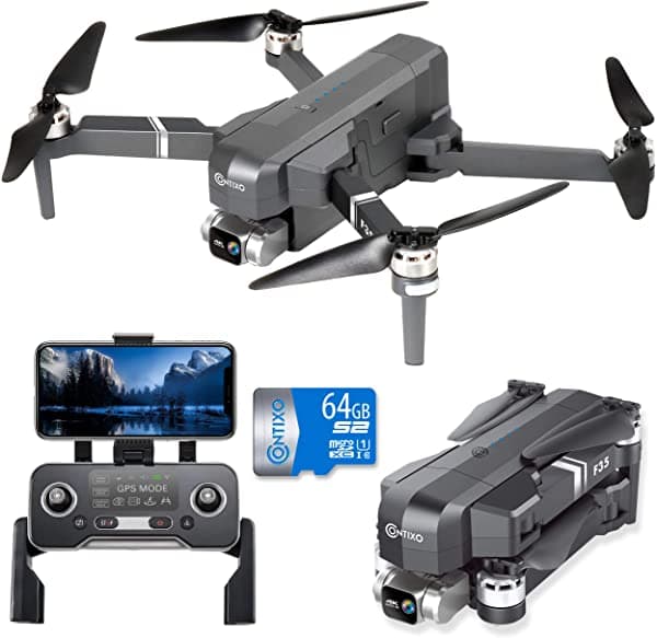 Contixo Dron Gps F35 Con Cámara 4K Uhd De 2 Ejes Cardán Autoestabilizador 5G Wifi Fpv Rc Cuadricóptero Sin Escobillas Para Adultos Caja De Transporte De Tarjeta Sd De 64 Gb