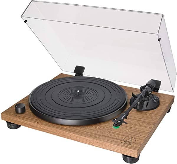 Audio-Technica AT-LPW40WN tocadiscos manual, correa, 2 velocidades, control antideslizante, brazo fibra de carbono, nogal.