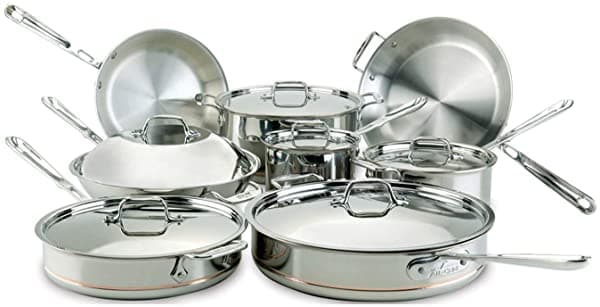 All-Clad 60090 Copper Core De 5 Capas De Lavavajillas Con Un Juego De Utensilios De Cocina Seguros 14 Piezas Plata 8400000085