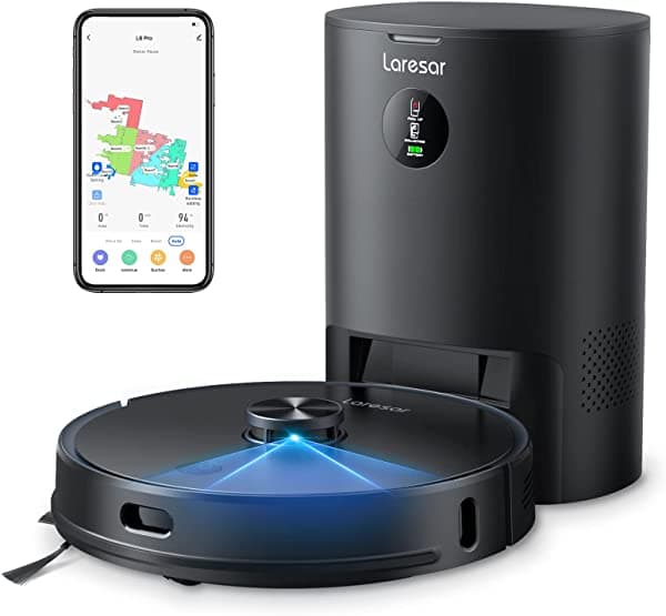 Laresar L6 Pro - Robot aspiradora y fregadora con vaciado automático, control por app, compatible con Alexa, navegación Lidar, succión 3000pa para pelo de mascotas, pisos y alfombras.
