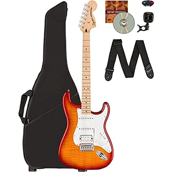 Fender Squier Affinity Stratocaster FMT HSS Bundle con Funda Acolchada Afinador Correa Púas y DVD Instructivo de Austin Bazaar - Sienna Sunburst 378051505