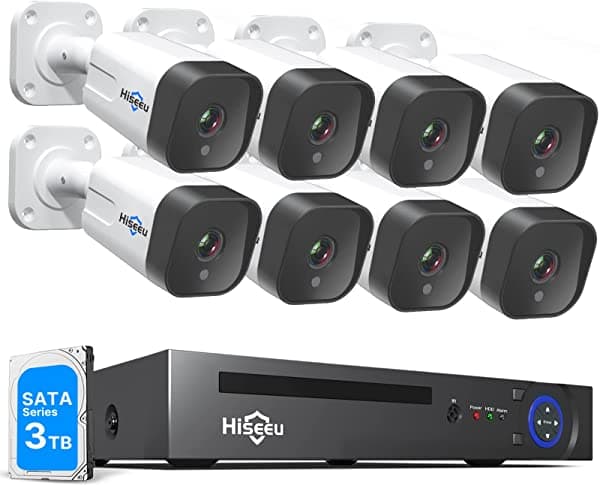 Hiseeu Sistema De Cámara De Seguridad Poe De 5 Mp 8 Cámaras De Seguridad Ip De 5 Mp Para Interiores Y Exteriores Con Disco Duro De 3 Tb Detección Facial/Humana Soporte De Audio De 2 Vías Kit Nvr De Vigilancia H.265+