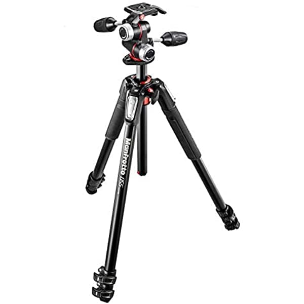 Manfrotto Kit De Trípode De Aluminio 055 De 3 Secciones Con Columna Horizontal Y Cabeza De 3 Vías (Mk055Xpro3-3W)