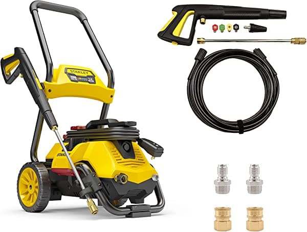 Stanley Slp2050-Bnd2Qc Incluye Lavadora A Presión Eléctrica Slp 2050 Con Adaptadores De Transferencia M22. 2050 Psi 1.4 Gpm Fácil Conexión Con Adaptadores De Transferencia M22 Pistola De Gatillo Manguera De 25 Pies 36 Libras