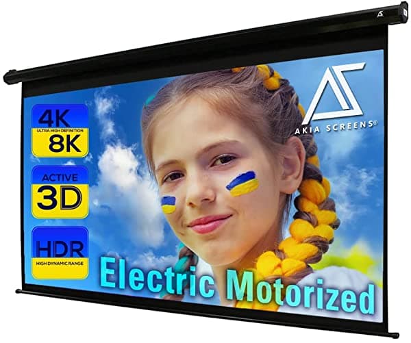 Akia Pantallas Ak-Motorize125H - Pantalla De Proyección Eléctrica Motorizada Con Control Remoto 16:9 8K 4K Hd 3D Retráctil Montaje En Pared De Techo Negro Pantalla De Proyección Para Oficina Cine En Casa