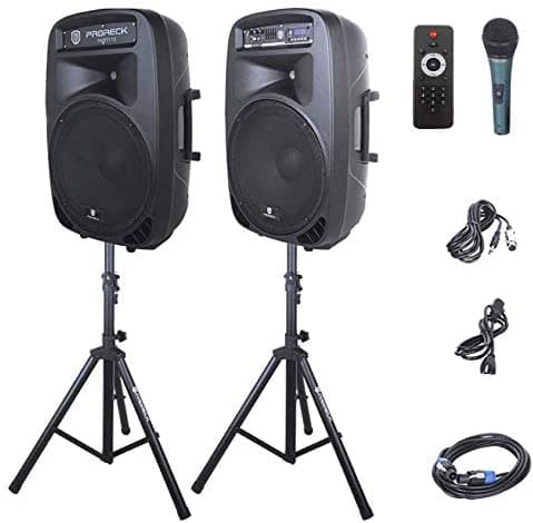 PRORECK PARTY 15 Sistema de Parlantería Activa de 2000W con Bluetooth, USB, SD, Radio FM, Control Remoto y Luces LED