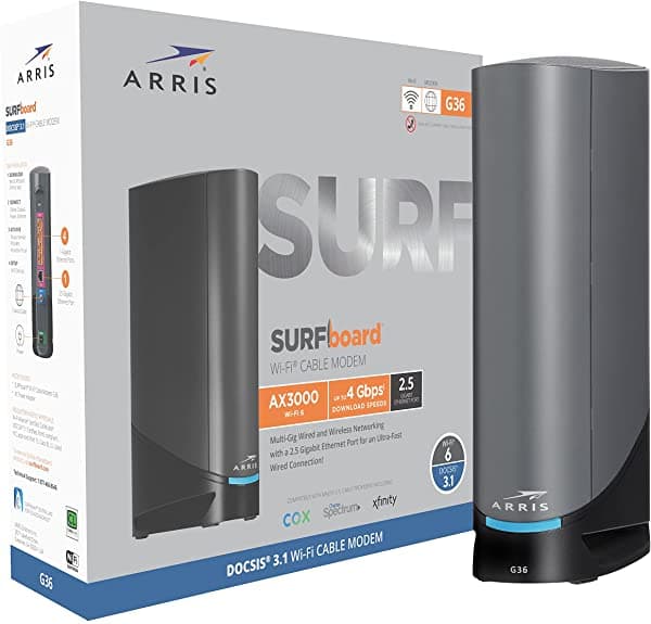Arris Surfboard G36 - Módem De Cable Multigigabit Y Enrutador Wi-Fi Ax3000 Con Puerto Ethernet De 25 Gbps Aprobado Para Cox Spectrum Xfinity Y Otros