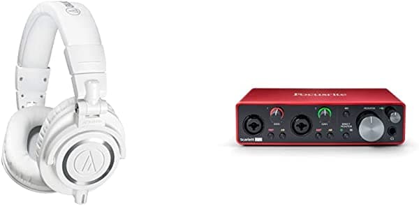 Audio-Technica Ath-M50Xwh - Auriculares Profesionales Con Monitor De Estudio Blanco Y Focusrite Scarlett 2I2 (3ª Generación) Interfaz De Audio Usb Con Herramientas Profesionales Primero