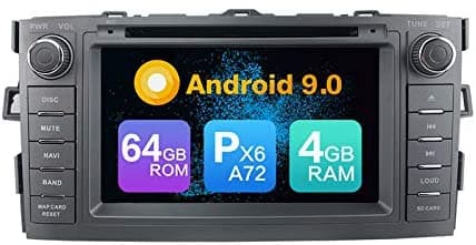 KUNFINE Android 9.0 PX6 Cortex A72 4G RAM 64G ROM Autoradio Navegación GPS DVD Radios Control Volante MirrorLink Norteamérica Mapa Bluetooth WiFi Headunit para Toyota Auris 2008 2009 2010 2011 2012 KF-V4291Q