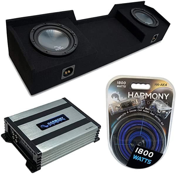 Harmony Audio Paquete de Subwoofer R124 de 12 Pulgadas con Amplificador HA-A400.1 Caja para Subwoofer ASC Compatible Con Nissan Titan King o Crew Truck 2004-2015 HA-SUB-PACKAGE286-H