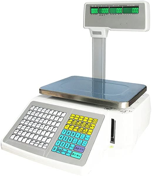 Techtongda - Balanza Digital De Conteo Comercial Con Impresora De Etiquetas Para Conteo De Supermercado 110 V Con 4 Pantallas De Varilla Vertical De 33.1 Lbs De Capacidad L024015