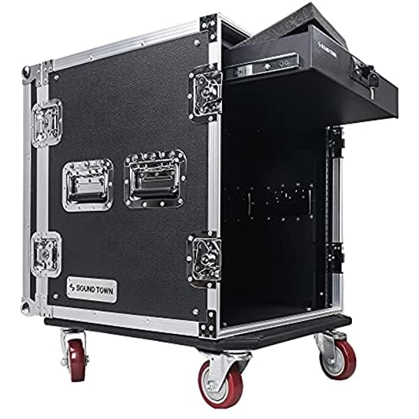 Sound Town 12U Pa Dj Pro Audio Rack/Road Ata Case Con Cajón De Bloqueo Profundidad De Estante De 17 Pulgadas Ruedas Esquinas De Bola De Metal Grado Pro Tour (Strc-12D2)