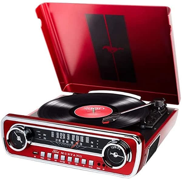 JISAM TRADE Ion Record Player Turn Cuadro 1965 Diseño Clásico Car-Styled Master Ford Mustang Lp 4-In-1 Centro De Música Con Altavoces Integrados (Rojo) 220 V