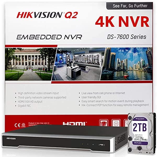 AmSecu Hikvision Ds-7608Ni-Q2/8P 8Ch Poe Nvr Grabador De Vídeo En Red Con Disco Duro Preinstalado De 6 Tb Plug & Play Integrado Resolución De Hasta 8 Mp (4 K) H.265+ Sistema De Cámara Ip Hikvision