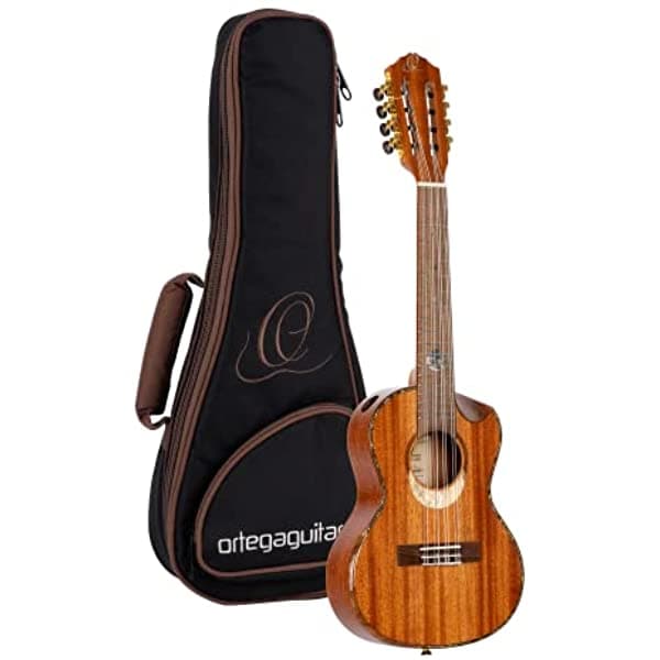 Ortega Guitars Custom Built Eclipse Series All Solid Ukulele Tenor 8 Cuerdas con Funda para Diestros TE8 ECLIPSE-TE8