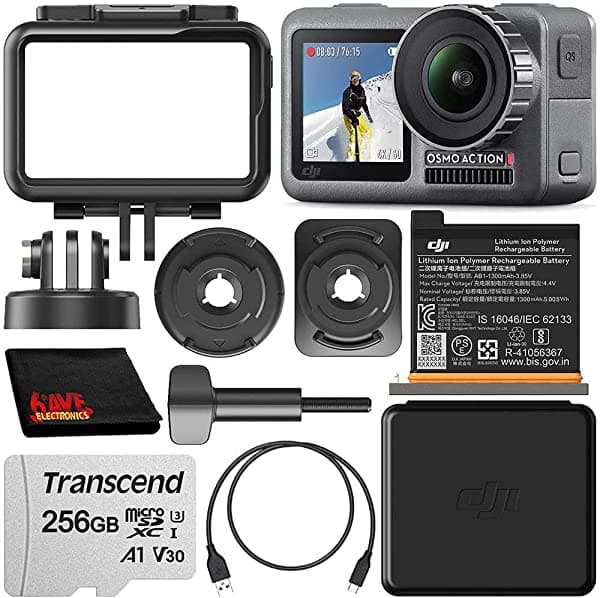Dji Osmo Action Cámara 4K Con 256 Gb Básico Accesorio Bundle - Incluye Sandisk Extreme 256 Gb Tarjeta De Memoria Microsdxc (Uhs-I / V30 / A2 / U3 / Clase 10) + Paño De Limpieza De Microfibra DJIOSMACTNBAB3