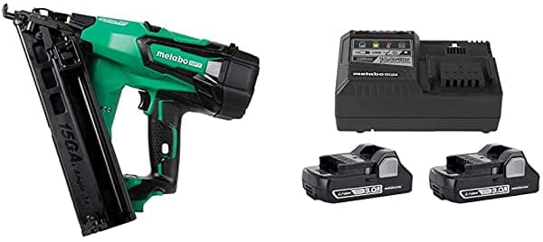 Metabo Hpt Nt1865Dmaq4 - Clavadora Inalámbrica Con Acabado En Ángulo De 18 V (Solo Herramienta Sin Batería) Y Batería Metabo Hpt (Paquete De 2) Y Kit De Cargador Combinado