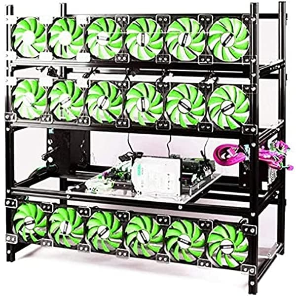 ZLP Bitcon Miner 19 Gpu Marcos Aluminio Minería Rig Aire Abierto Caso Apilable Para Ethereum Mining Rig Eth Btc Xmr Chasis Servidor Rack Con 18 Ventiladores