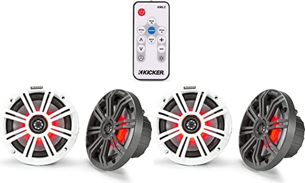 Pacific Stereo Kicker 6.5" Pulgadas Km-Series Paquete De Altavoces Marinos (2X) 45Km654L Con Un Control Remoto Led De 41Kmlc