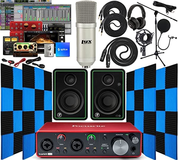 Focusrite Scarlett 2I2 2X2 Interfaz De Audio Usb Con Kit De Software De Música Creativa Con Monitores De Estudio Mackie Cr3-X Paquete De 24 Cuñas De Espuma Acústica Insonorizada Paneles De Aislamiento Acústico