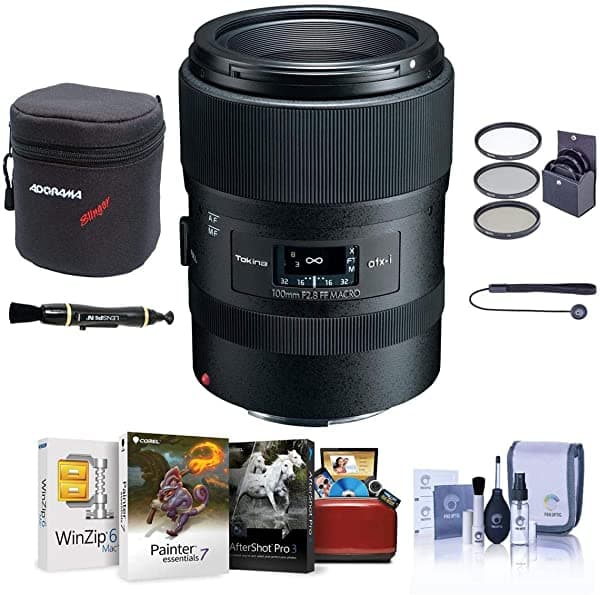 Tokina Atx-I 3.937 In F/2.8 Ff Lente Macro Para Nikon F Mount - Paquete Con Funda De Lente Suave Kit De Filtro De 2.165 In Lenspen Limpiador De Lentes Capleash Ii Kit De Limpieza Paquete De Software Mac