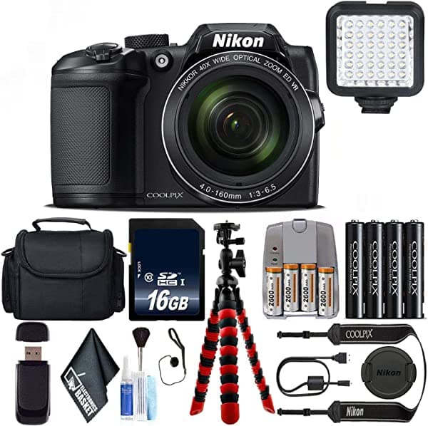 ELECTRONICS BASKET Nikon Coolpix B500 Cámara Digital (Negro) 16Mp 40X Zoom Óptico Con Nfc Incorporado Wifi Y Bluetooth + Kit De Luz Led + Funda Para Cámara + Trípode Flexible - Versión Internacional