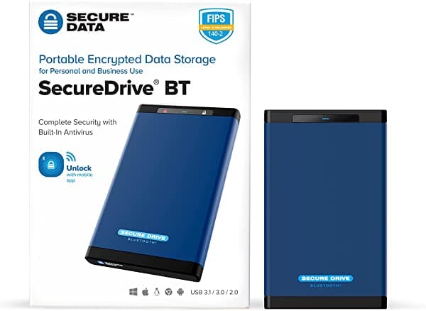 Secure Data Secure Drive Bt - Disco Duro Externo Portátil Usb 3.0 Hdd Con Bluetooth Y Acceso Remoto A Smartphones Faceid SD-BT-20-BU5000GB