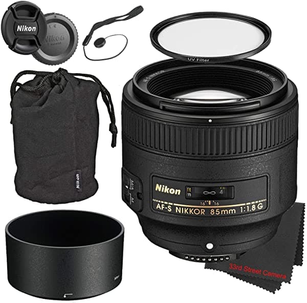 Nikon (I) Af-S Nikkor 3.346 In F/1.8G Paquete De Lentes Con Capucha Y Funda Filtro De Protección Uv Ultravioleta Paño Y Protector De Tapa De Lente 85MM F1.8G