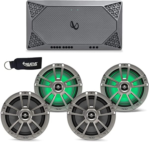 Infinity Marine - Dos Pares De Altavoces Led De Titanio 822Mlt 8 Pulgadas Y Un Amplificador Marino M704A De 4 Canales M704A-2822MLT