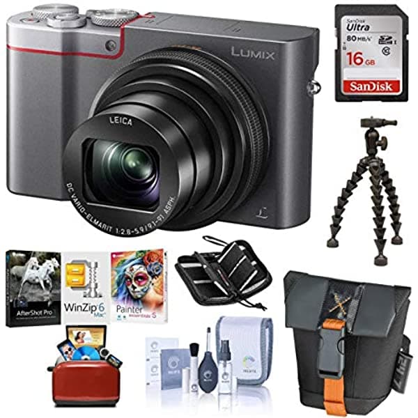 Panasonic Lumix Dmc-Zs100 Cámara Digital 201 Mp Plata Paquete Con Tarjeta Sdhc De 16 Gb Funda Para Cámara Kit De Limpieza Funda Para Memoria Sunpak Flexpod Paquete De Software Mac