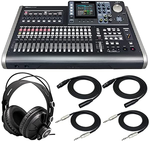 Tascam DP-24SD 24 Pistas Digital Portastudio Grabador de Audio Multipista Bundle con Auriculares de Estudio Cerrados Cables XLR 1/4 Pulgadas TRS (6 Artículos) ADP24SDK1