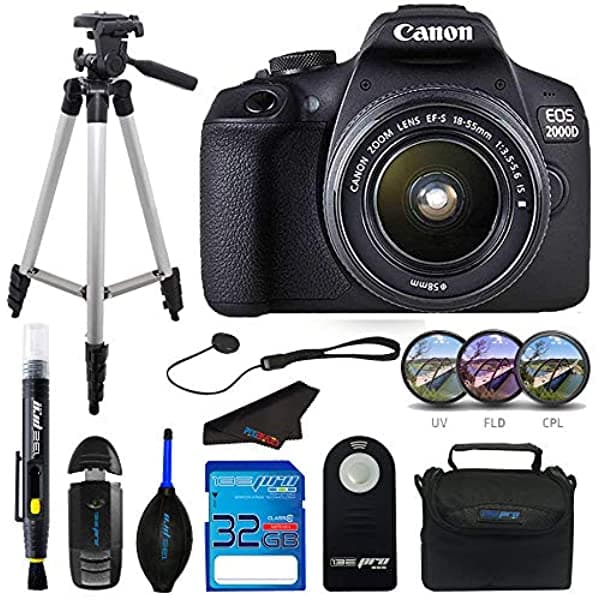 Canon Eos 2000D / Rebel T7 Cámara Réflex Digital Con 0.709-2.165 In Es Ii Kit De Lente (Negro) Con Pixibytes Novice Paquete De Accesorios CAN 2000D