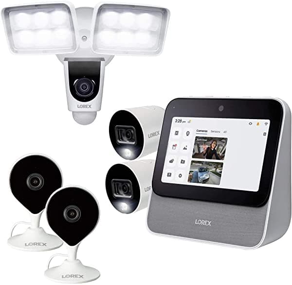 Lorex Home Center (64 Gb) Con 2 X 1080P Hd Smart Interior/Exterior Wi-Fi Cámaras Con Visión Nocturna A Color 1 X 1080P Hd Wi-Fi Cámara De Doble Reflector Y 2 X 1080P Hd Smart Indoor Wi-Fi Cámara De Seguridad
