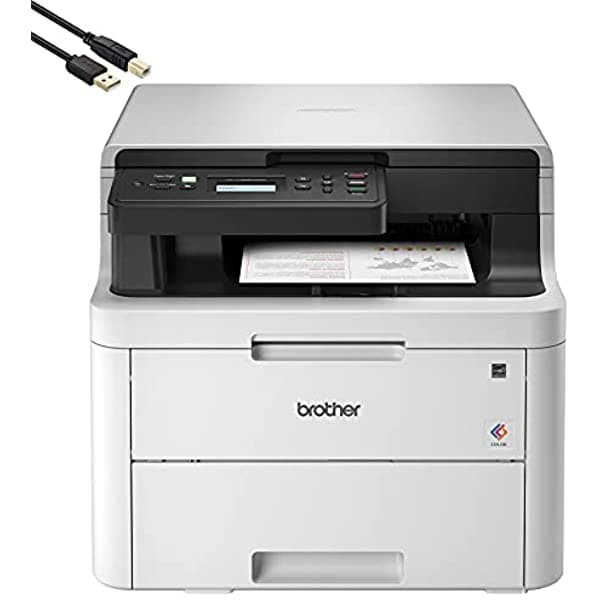 Brother Hl-L3290Cdw Impresora Compacta Digital Led A Color Todo En Uno Para Oficina En Casa Con Conveniente Copia Y Escaneo De Cama Plana Además De Impresión Dúplex Inalámbrica 25 Ppm 600 X 2400 Ppp - Broage Cable De Impresora De 8 Pies