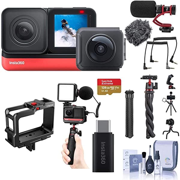 Insta360 One R Twin Edition Con Módulo De 4 K Y Doble Lente 360 - Paquete Con Tarjeta Microsdxc De 128 Gb Jaula De Metal Para Vlogging Adaptador De Audio One R Micrófono De Cámara Videomini Ulanzi Mt- 1 Trípode Octopus