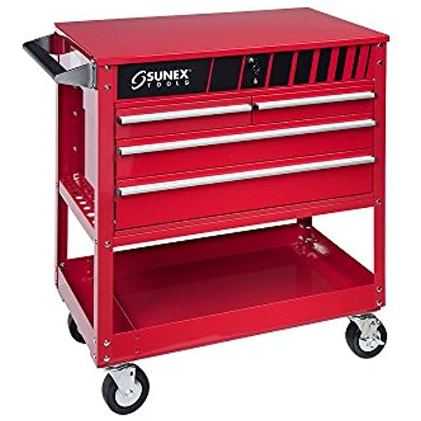 Sunex Tools 8054 Rojo 4 Cajones con Tapa con Bloqueo - Carro de Servicio